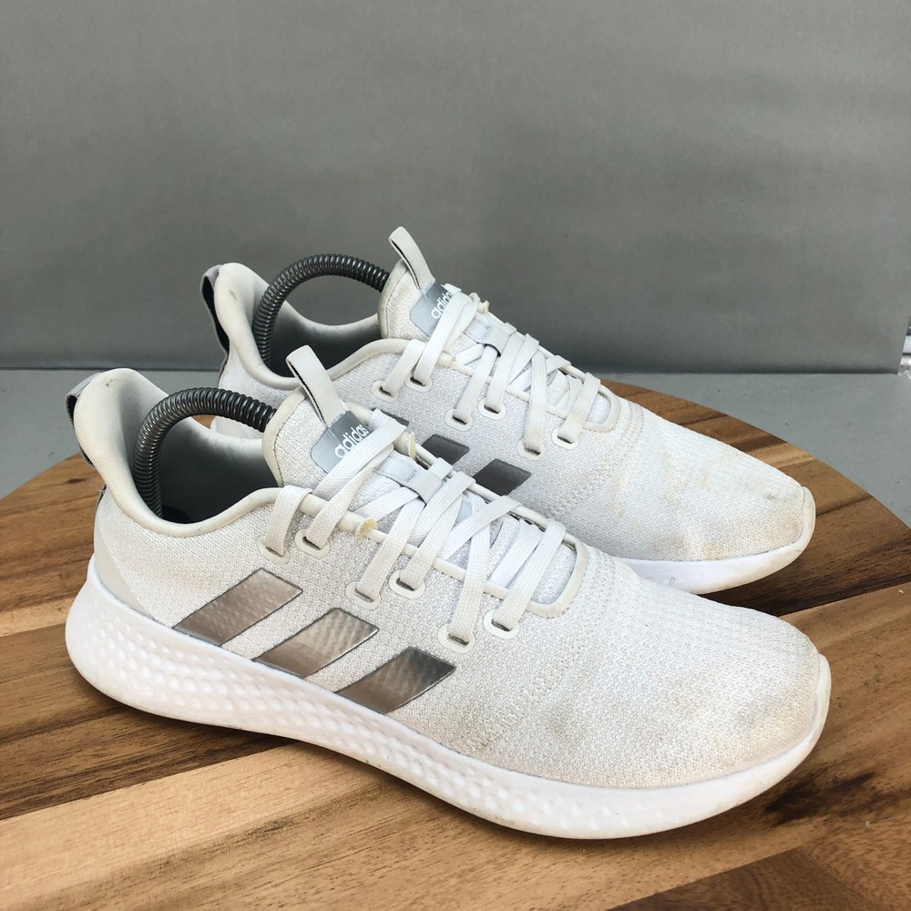 Adidas Lite Racer Running Shoes Womens 8.5 White Silver Lightweight Comfort